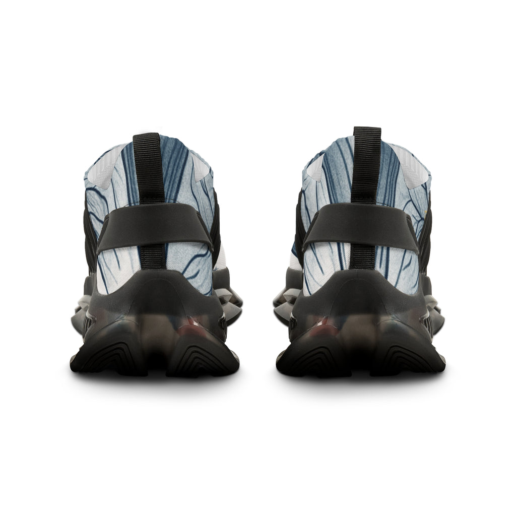 White & Blue Wave Mesh Sneakers — Men's Athletic Shoes